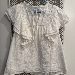 Hill House White Eyelet Blouse with Ruffles